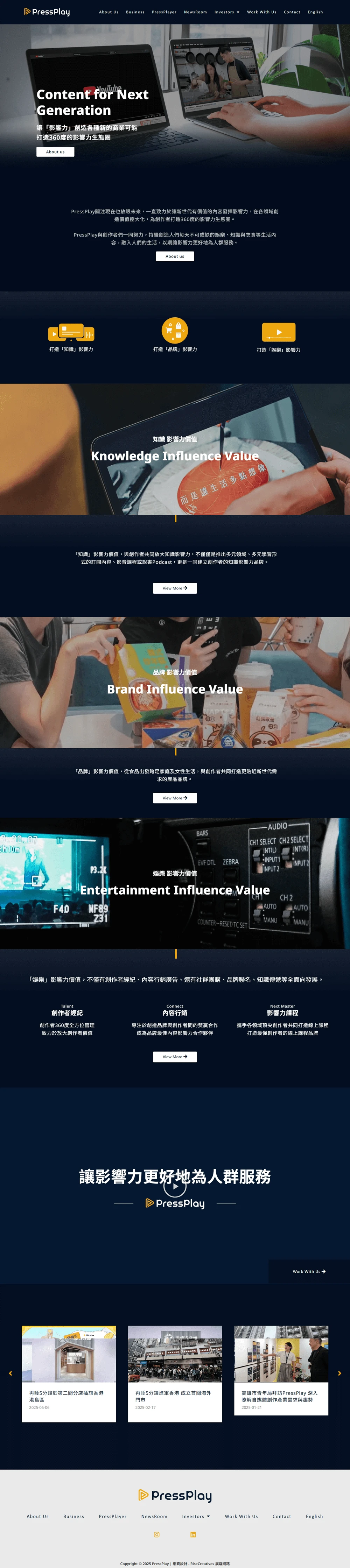 Pressplay網站案例 首頁